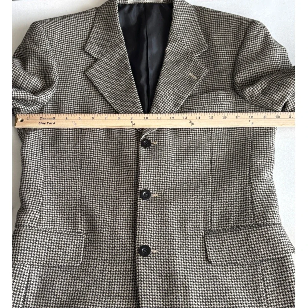 Tom Tailor Mens 36R Lambswool Houndstooth Blazer Brown Black 3 Button Sport Coat